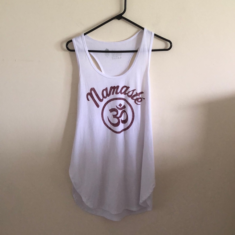 “Namaste” peaceful warrior white tank top XL